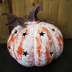 Small Metal Pumpkin White&amp;Orange
