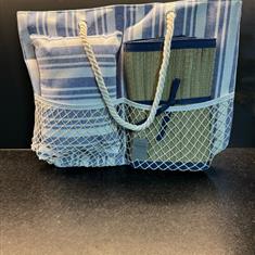 Gisela Graham Blue Stripe Beach Bag Set