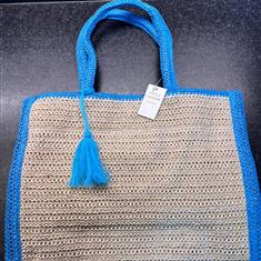 Woven Shopping Bag Turquoise Accent 