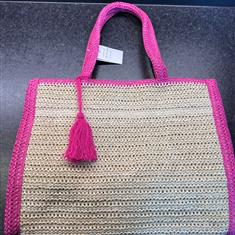 Woven Shopping Bag Hot Pink Accent 
