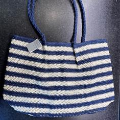 Navy Striped Crochet Shopper Bag