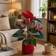 Anthurium Plant Red in Red Ceramic pot