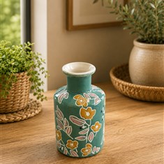 Gisela Graham Stoneware Bottle Vase Green