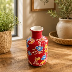 Gisela Graham Stoneware Bottle Vase Red