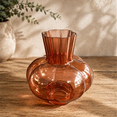 Gisela Graham Orange Glass Pumpkin Funnel Vase