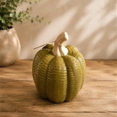Gisela Graham Green Porcelain Woven Pumpkin Ornament 